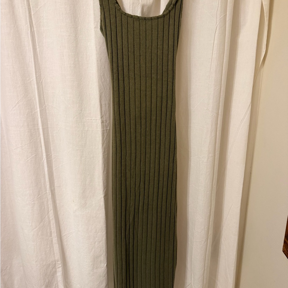 Ribbed Tank Knit Maxi Dress - Olive Green